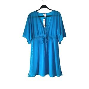 NWT New Toes on the Nose Blue Mesh Cover Up Tunic Dress Swim Beach UPF 50 M
